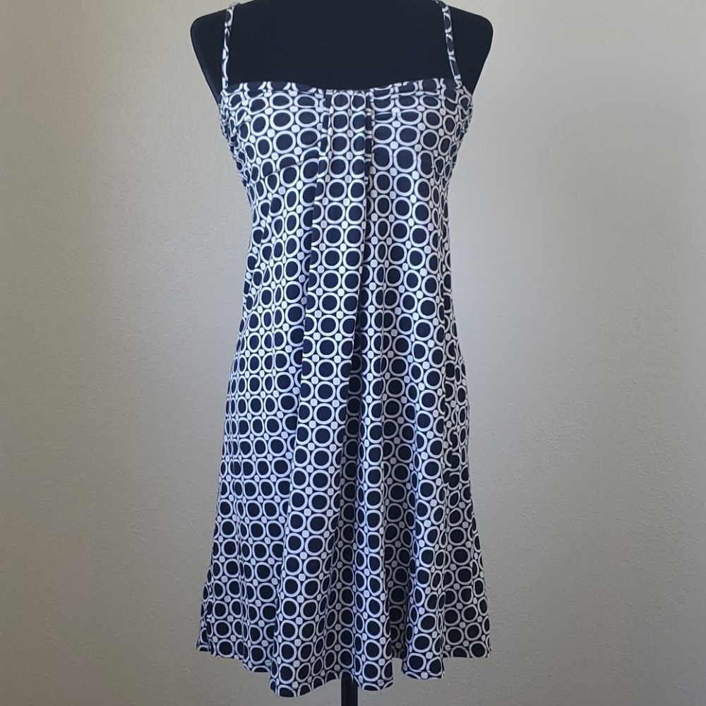 ANN TAYLOR M sundress navy circles white dots